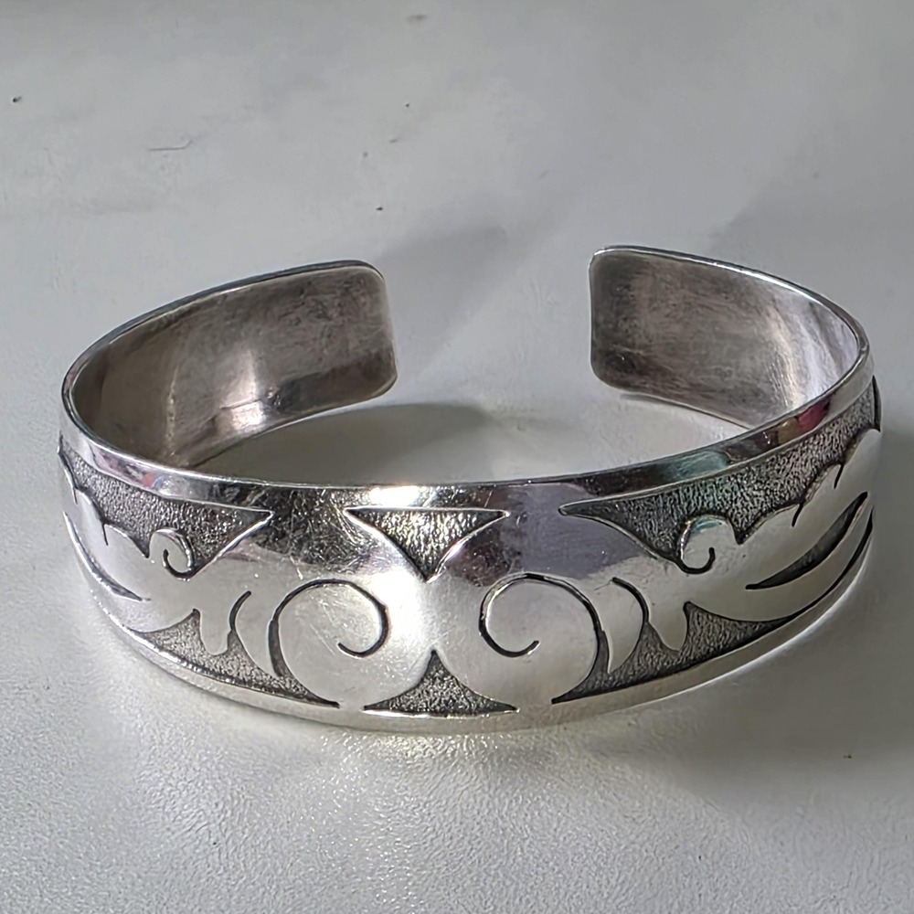 Vintage Sterling Silver Cuff Bracelet Solid 925 Ornate 23 Grams Statement